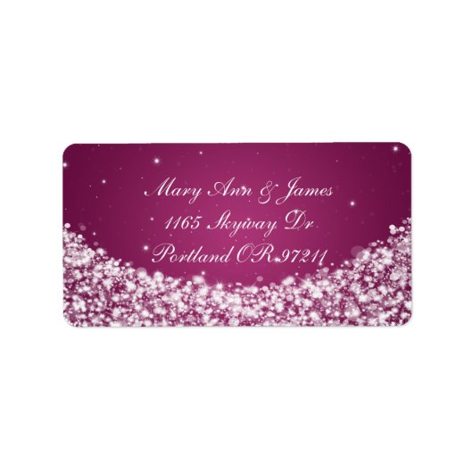Elegant trouwadres ster sparkle berry roze etiket (Voorkant)
