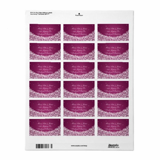Elegant trouwadres ster sparkle berry roze etiket (Full Sheet)