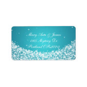 Elegant trouwadres ster sparkle blauw etiket (Voorkant)