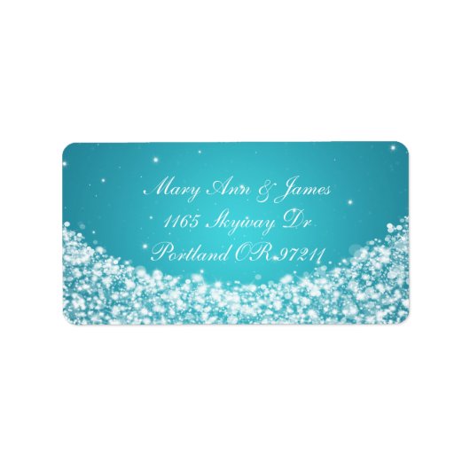 Elegant trouwadres ster sparkle blauw etiket (Voorkant)