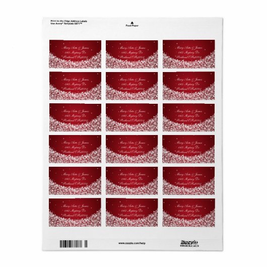 Elegant trouwadres ster sparkle rood etiket (Full Sheet)