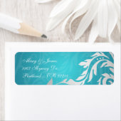 Elegant trouwadres wervelig bloeien aqua blauw etiket (Insitu)