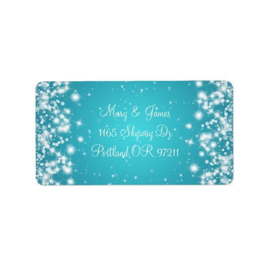 Elegant trouwadres winter sparkle blauw etiket (Voorkant)