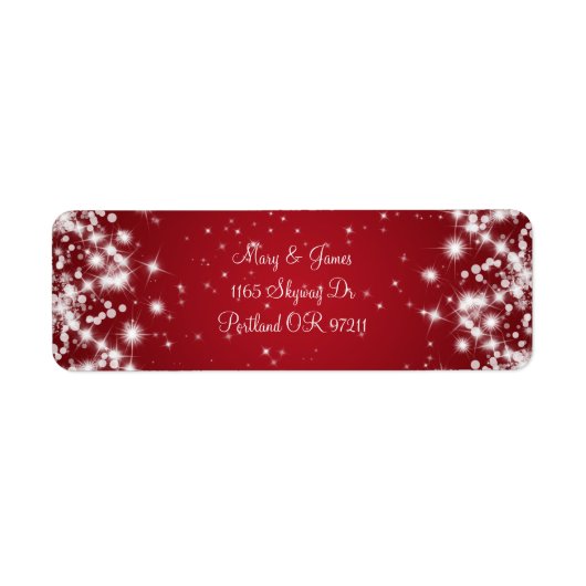Elegant trouwadres winter sparkle rood etiket (Voorkant)