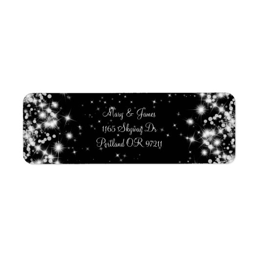 Elegant trouwadres winter sparkle zwart etiket (Voorkant)