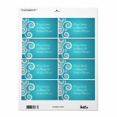 Elegant trouwadres wit wervelt blauw etiket (Full Sheet)