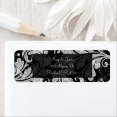 Elegant trouwadres zilveren glitter swirl etiket (Insitu)