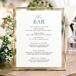 Elegant Trouwbarmenu Bord Chic Minimalistisch Blau Poster