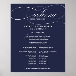 Elegant Trouwceremonieprogramma Navyblauw Poster