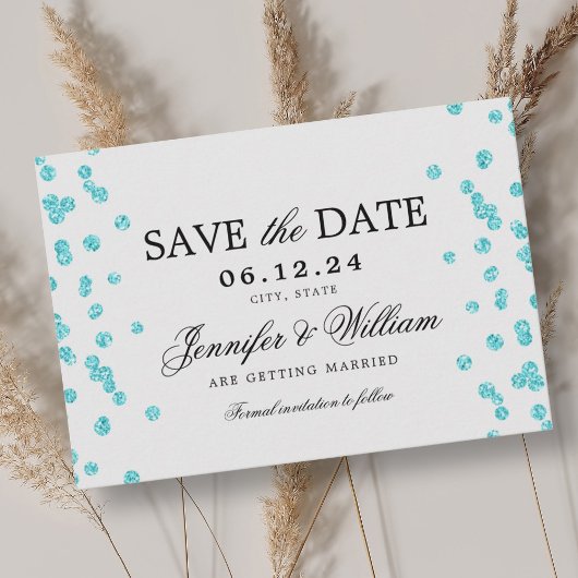 Elegant Trouwconfetti Turquoise Script  Save The Date