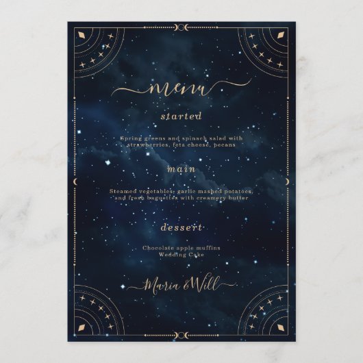 Elegant Trouwdag sterrenhemel Trouwmenu Menu (Voorkant)