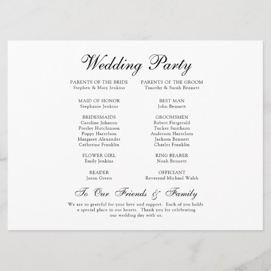 Elegant trouwdag tijdlijn programma programmakaart (Achterkant)