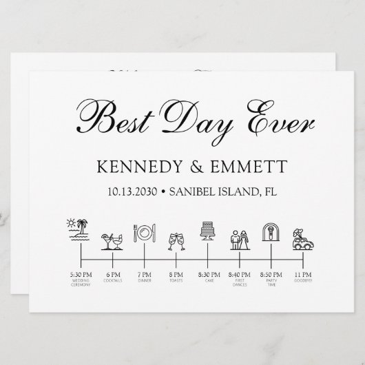 Elegant trouwdag tijdlijn programma programmakaart (Voorkant / Achterkant)