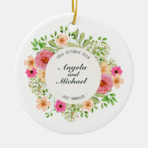 Elegant trouwde alleen maar met Floral Wedding   O Keramisch Ornament
