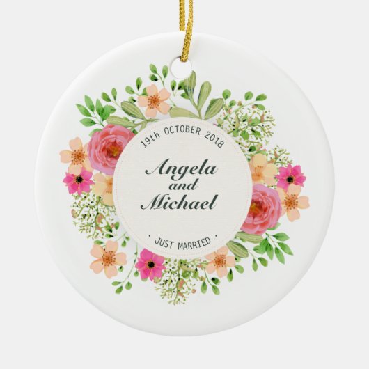Elegant trouwde alleen maar met Floral Wedding | O Keramisch Ornament (Voorkant)