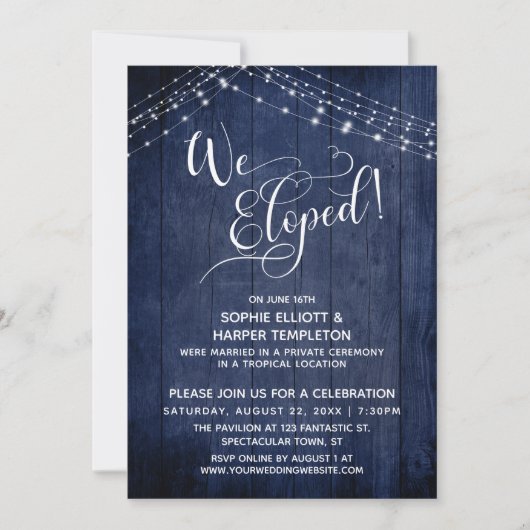 Elegant trouwden we Typography & Lights, Navy Hout Kaart (Voorkant)