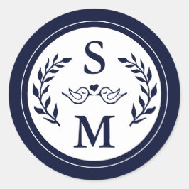 Elegant Trouwen Moderne Monogram Navyblauwe Favori Ronde Sticker
