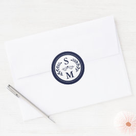 Elegant Trouwen Moderne Monogram Navyblauwe Favori Ronde Sticker
