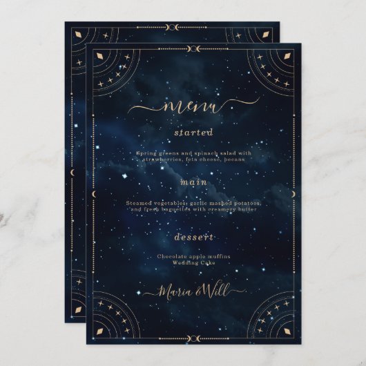 Elegant Trouwen sterrennacht Trouwmenu Menu (Voorkant / Achterkant)
