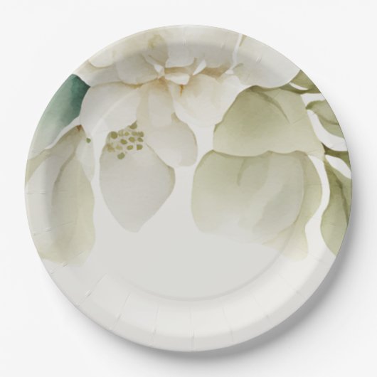 Elegant Trouwfeest Loofwerk Gedempt Groen Papieren Bordje (Voorkant)