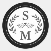 Elegant Trouwfeest Moderne Monogram Zwart Witte Fa Ronde Sticker (Voorkant)