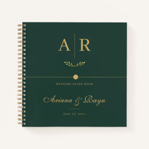 Elegant Trouwgastboek met groen en goud monogram Notitieboek