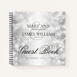 Elegant trouwgastenboek zilveren glinsterlichten notitieboek