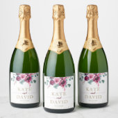 Elegant trouwgoud en bruinbloemen sparkling wijnetiket (Flessen)