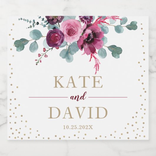 Elegant trouwgoud en bruinbloemen sparkling wijnetiket (Enkel label)