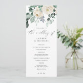 Elegant Trouwgroen Bladwit Bloemprogramma Programmakaart (Staand voorkant)
