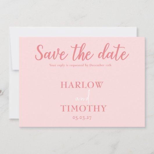 Elegant Trouwkaart Roze QR-code Sla de datum op Save The Date (Voorkant)