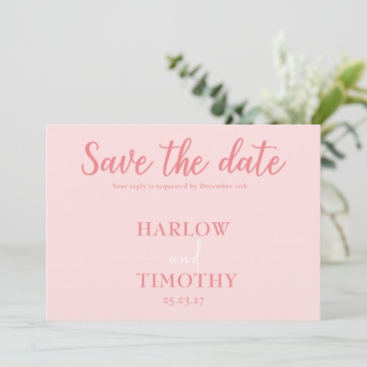 Elegant Trouwkaart Roze QR-code Sla de datum op Save The Date (Staand voorkant)