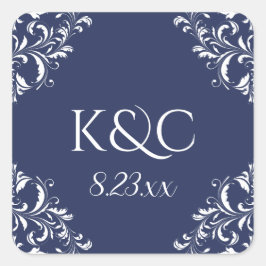 Elegant Trouwlabel | Nadine - Marineblauw Vierkante Sticker