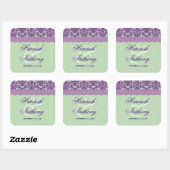 Elegant trouwlabel PAARSE en MINT Damask V02 Vierkante Sticker (Vel)