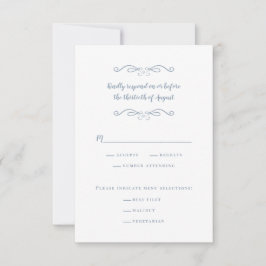 Elegant Trouwmaaltijd Wit & Stofblauw Minimalistis RSVP Kaartje