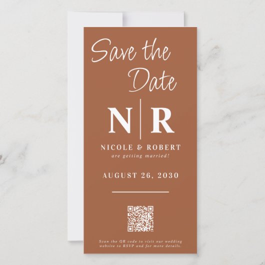 Elegant Trouwmonogram Foto strook QR-code Save The Date (Achterkant)