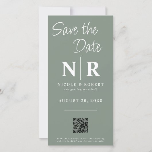 Elegant Trouwmonogram Foto strook QR-code Save The Date (Achterkant)