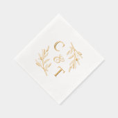 Elegant Trouwmonogram Groene Bladeren Folie Servetten (Rechts)