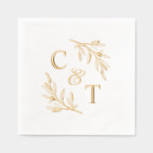 Elegant Trouwmonogram Groene Bladeren Folie Servetten (Voorkant)