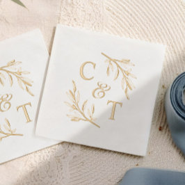 Elegant Trouwmonogram Groene Bladeren Folie Servetten