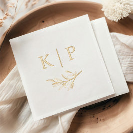 Elegant trouwmonogram groene bladeren folie servetten