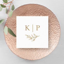 Elegant trouwmonogram groene bladeren servet