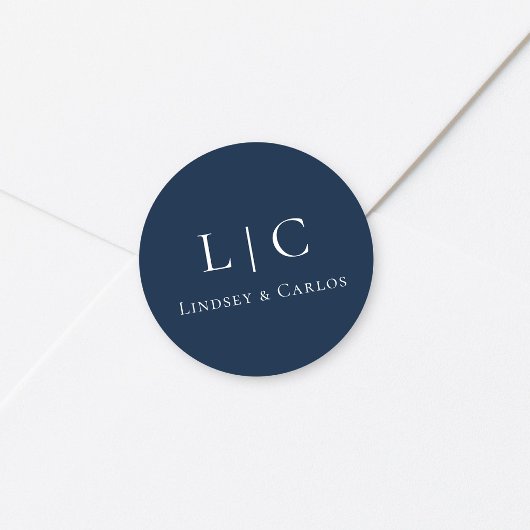 Elegant Trouwmonogram Navyblauw Ronde Sticker