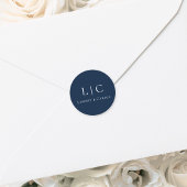 Elegant Trouwmonogram Navyblauw Ronde Sticker