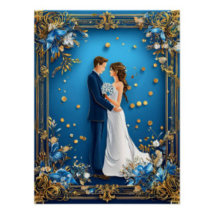 Elegant Trouwpaar dat elkaar omhelst met bloemstuk Perfect Poster