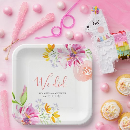 Elegant Trouwpapier Borden Waterverf Bloemen Papieren Bordje (Feest)