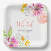 Elegant Trouwpapier Borden Waterverf Bloemen Papieren Bordje (Voorkant)