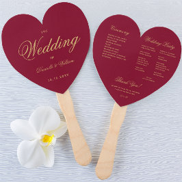 Elegant Trouwprogramma Burgundy Hart Gouden Letter Handwaaier