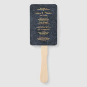 Elegant Trouwprogramma in Navyblauw en Goud Handwaaier (Voorkant)