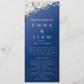 Elegant Trouwprogramma in Navyblauw Goud Witte Roo Programmakaart (Voorkant)
